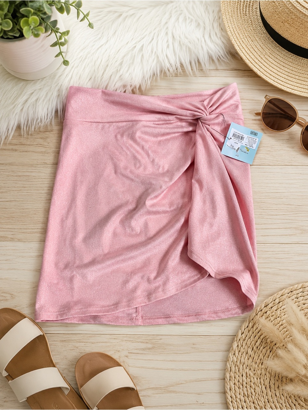 NWT Shade & Shore Pink Metallic Faux Wrap Mini Skirt XS